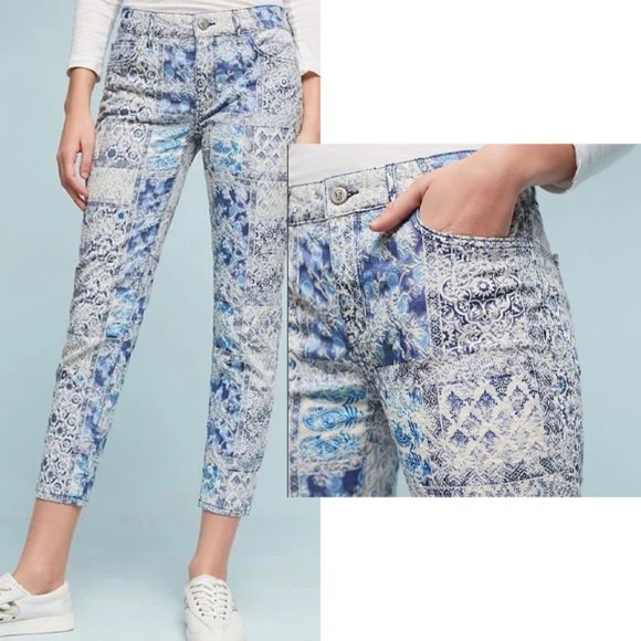 ANTHROPOLOGIE Pilcro Jacquard Spring Summer Pants - Picture 1 of 16